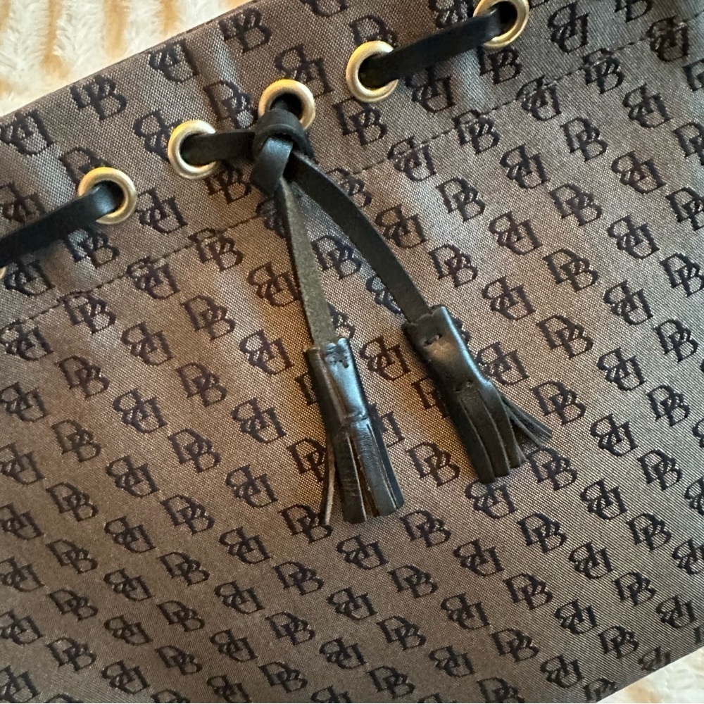 Y2K Vintage Dooney & Bourke Grey Black Monogram Handbag Canvas Shoulder Bag Tote - Picture 6 of 14